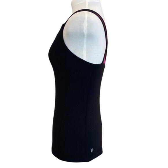 Lululemon black tank top with hot pink mesh cross cross straps. Women’s size 4-6 - Picture 3 of 9